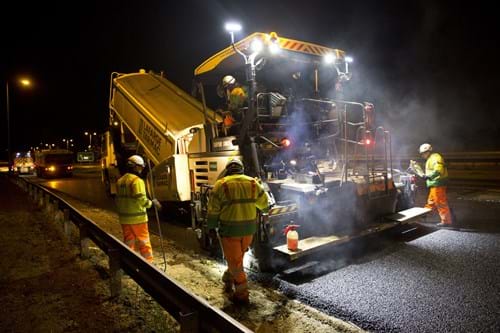 Road works, operatives, machinery