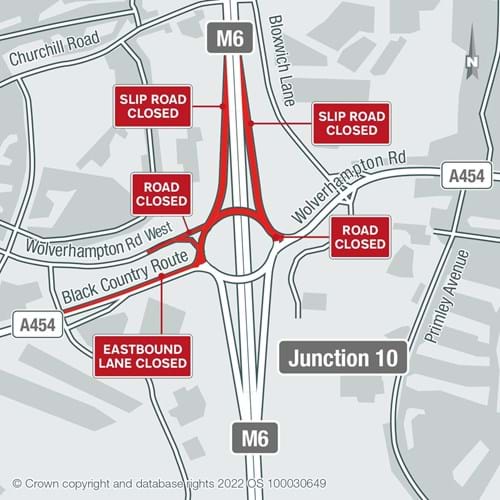 M6 J10 map of closures