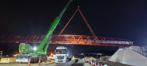 Bridge being lifted at night