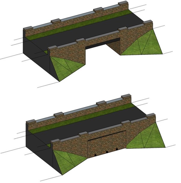 Sketches showing the existing bridge arrangement and the vertical infill option