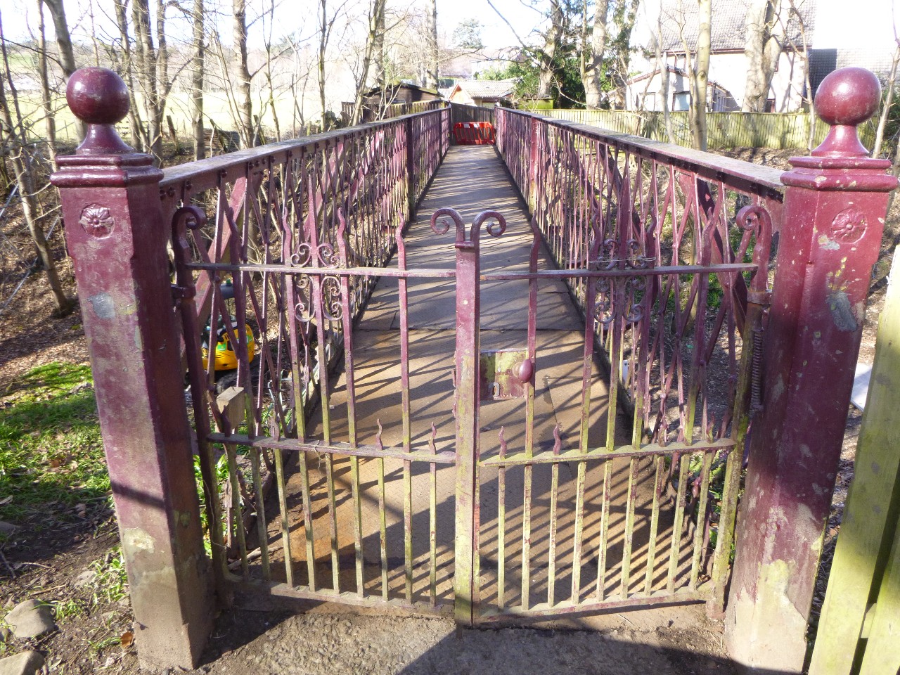 Gate to footbridge closed and in need of some attention