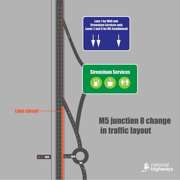 M5 J8 traffic management layout for April 2023