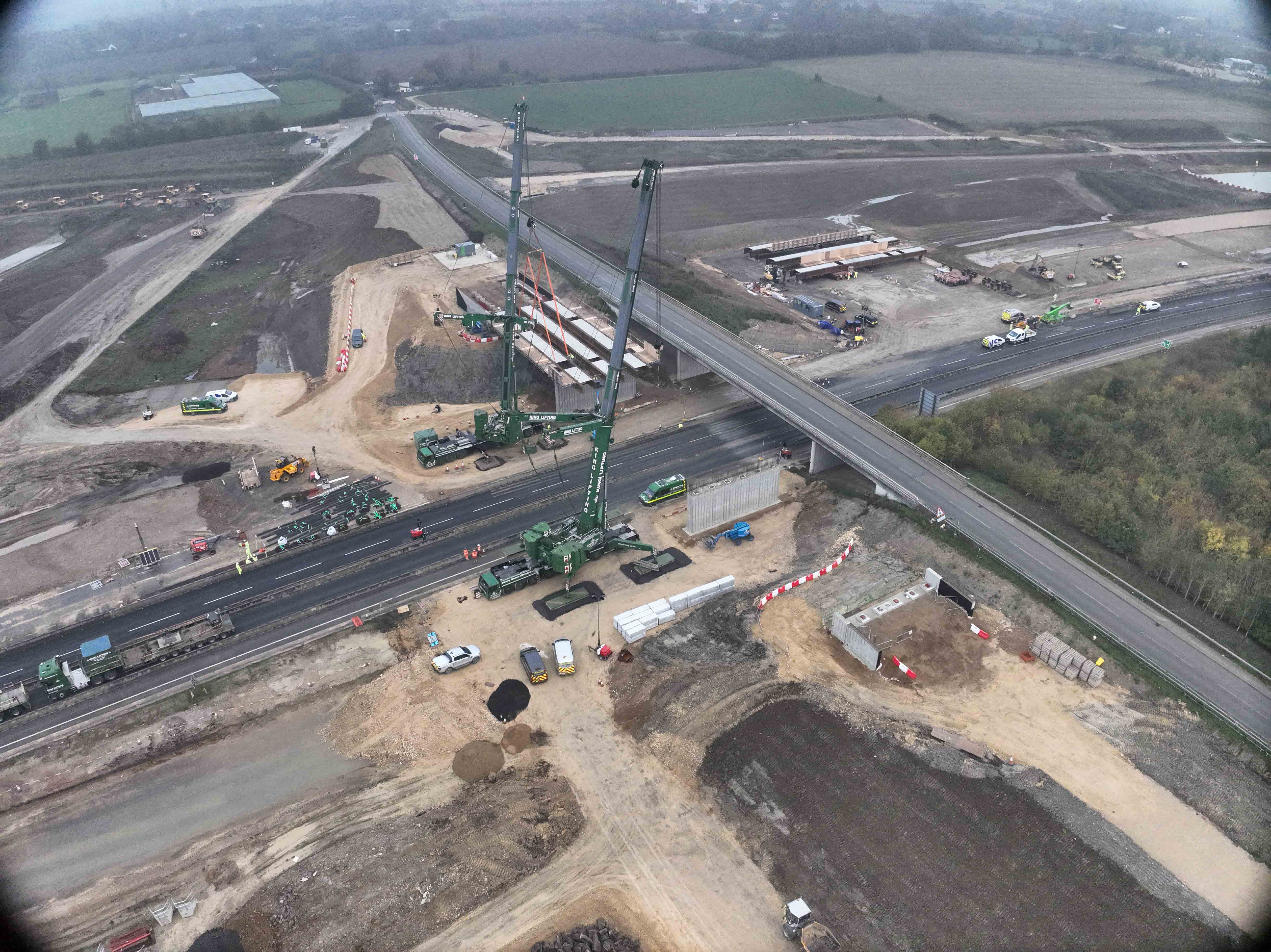 Aerial view of Roxton-Road-bridge-beam-lift