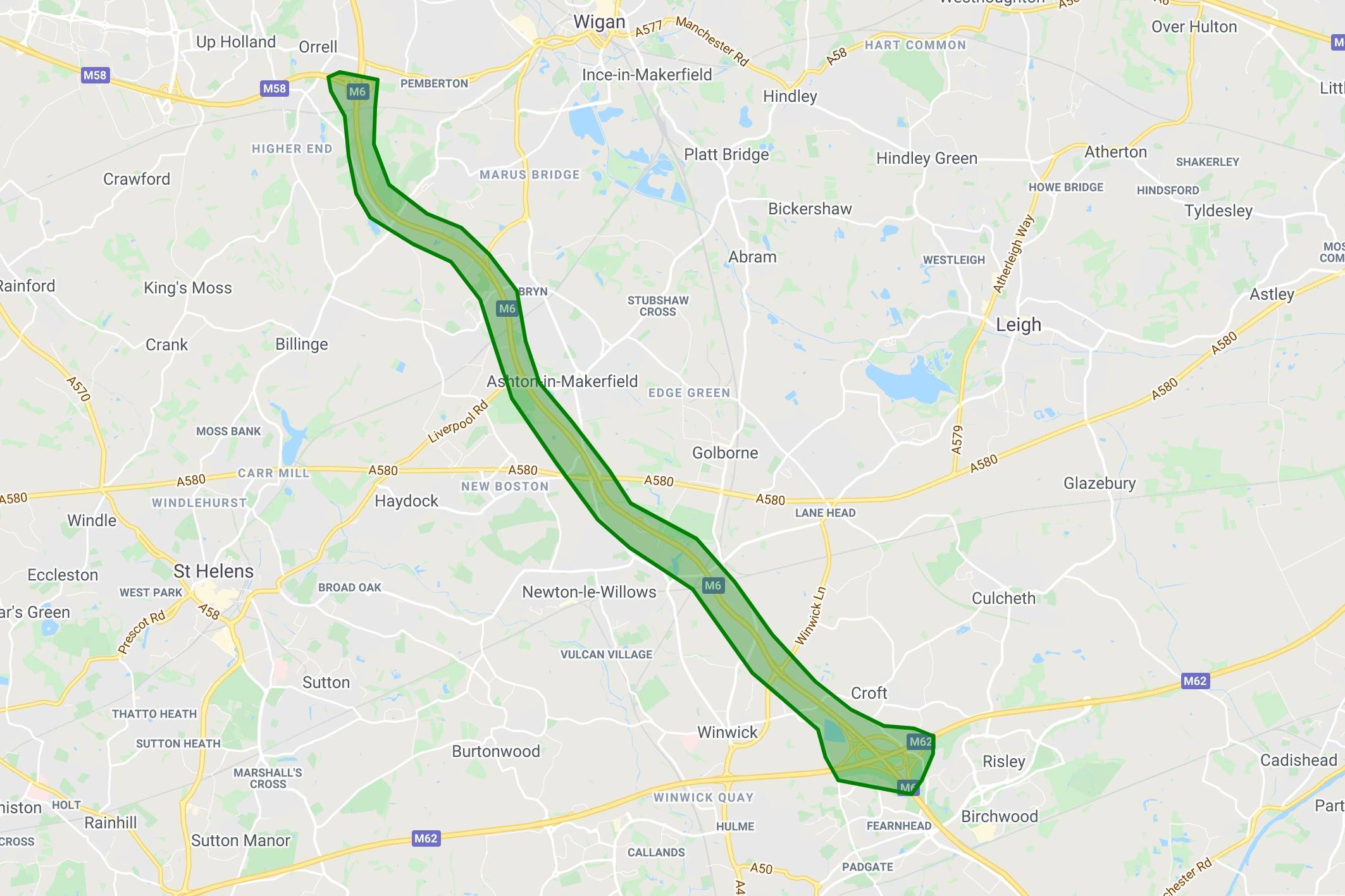 Map showing location of M6 junction 21a to 26 scheme