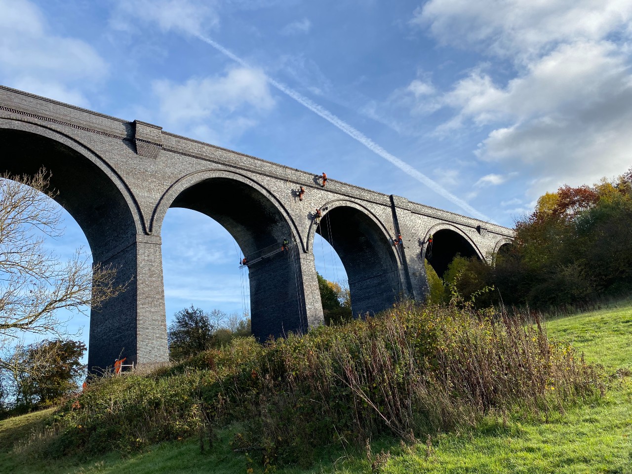 Repointing work on the Crigglestone Viaduct