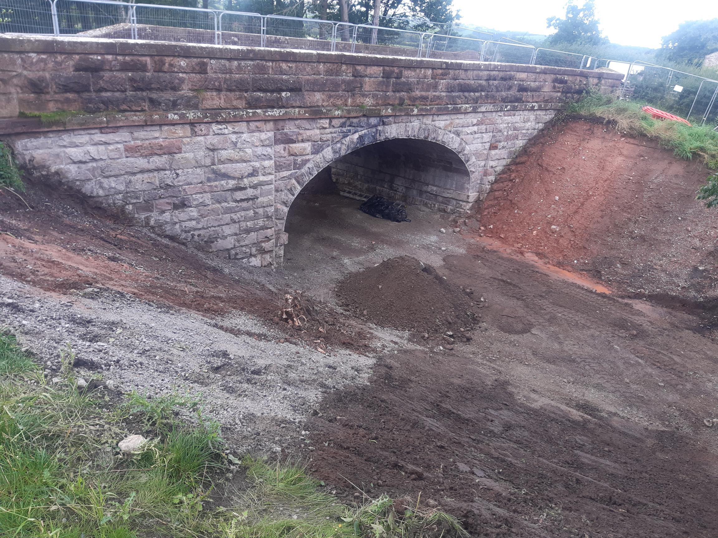 Buried sections of the bridge now visible