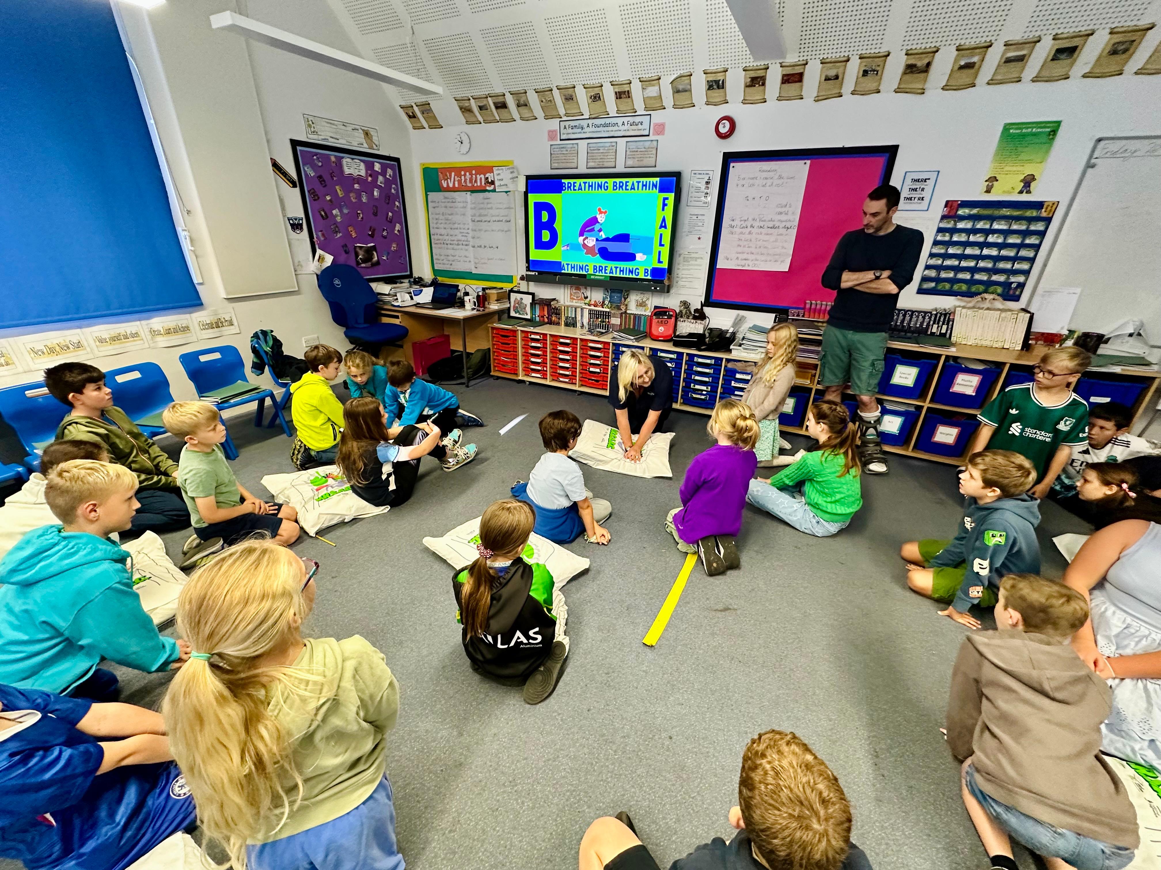 Children at Whitminster Endowed C of E Primary School learning CPR