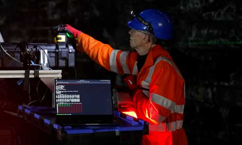 Professor Lee Thompson carries out the muon survey in the tunnel