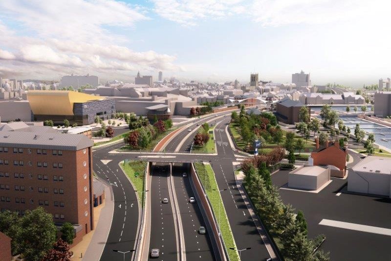 Aerial artist’s impression of how the A63 Castle Street underpass will look when complete