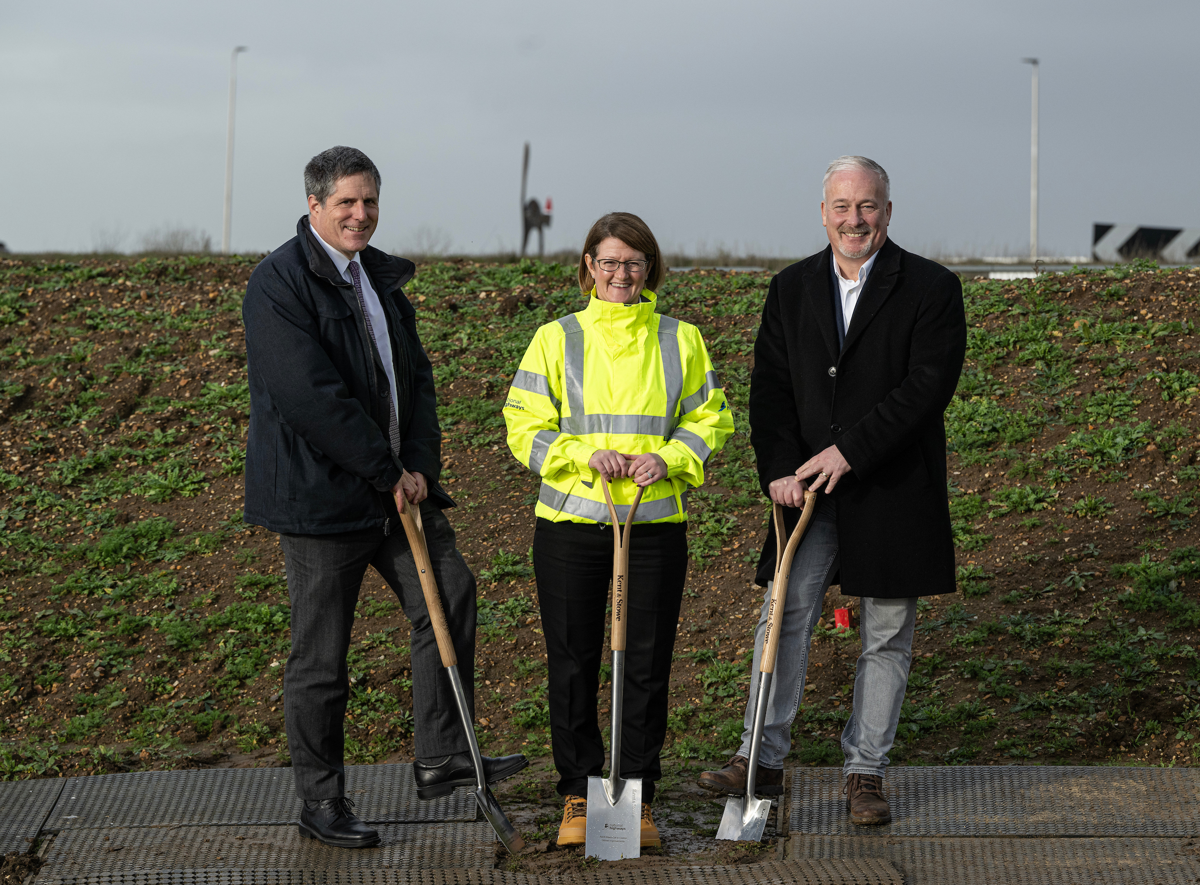 From left, Anthony Browne MP, Nicola Bell (National Highways Head of Major Projects) and Richard Fuller MP