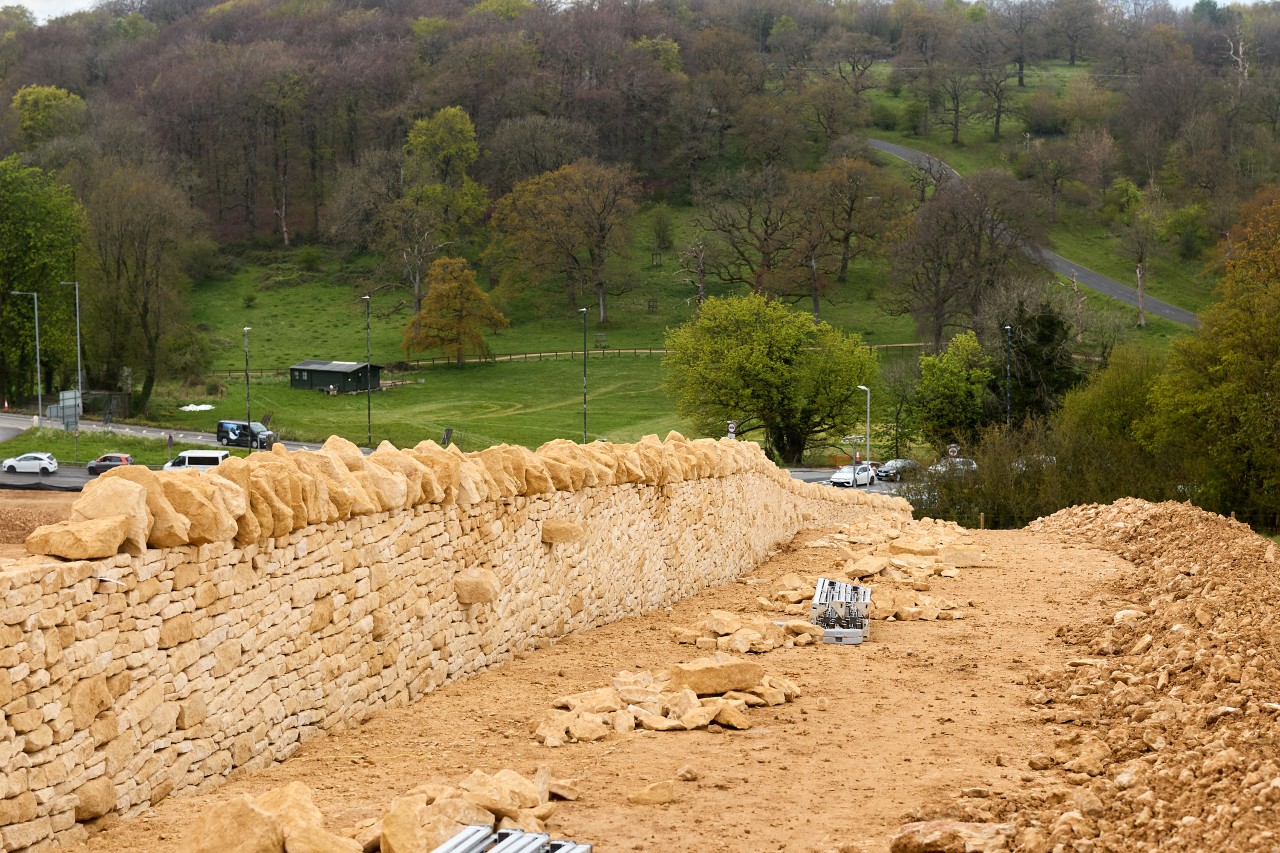 Dry stone wall alongside the A417