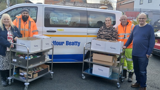 Festive foodbank delivery by National Highways and Balfour Beatty’s A57 Link Roads team