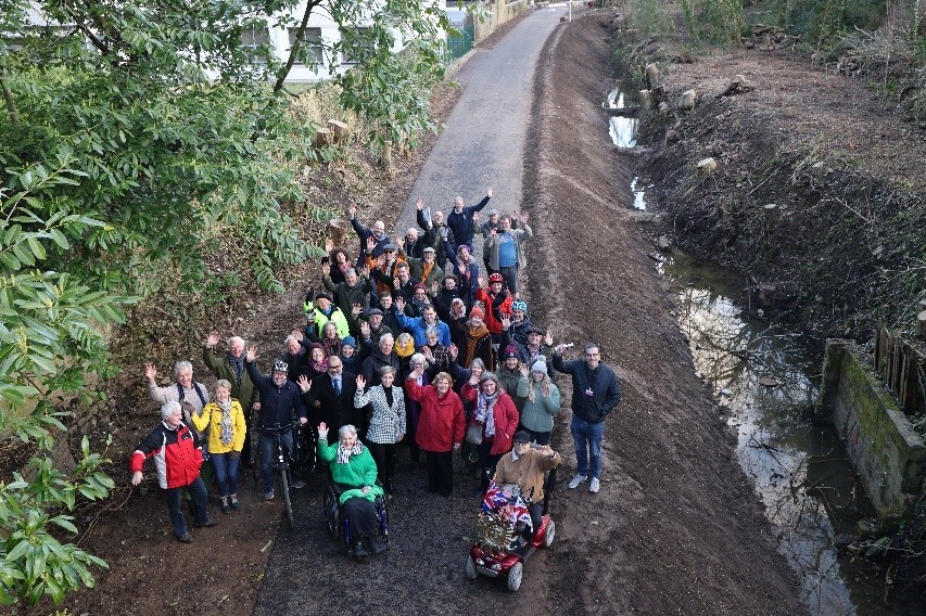 Supporters at the opening of an active travel route along the Strawberry Line