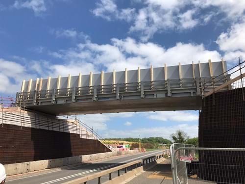 The new temporary bridge for site traffic over the A303 at Steart Hill