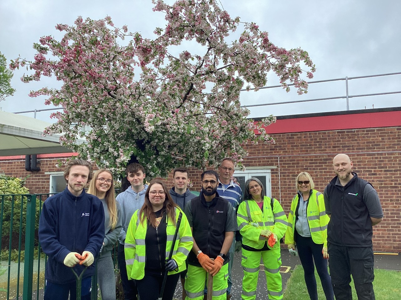 Volunteers from National Highways and the M25 junction 28 project’s principal contractor, GRAHAM, who helped create an improved outdoor space at Lime Academy Ravensbourne, Romford