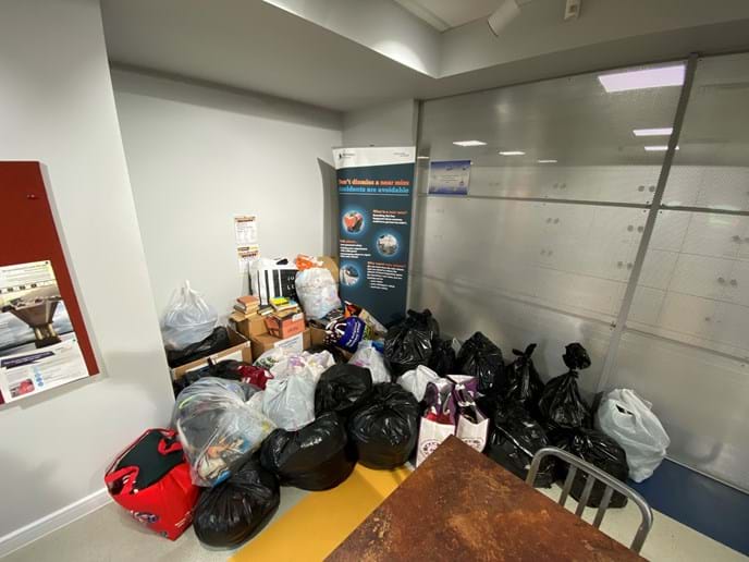 Some of the donations amassed at National Highways’ offices near Annesley for Lincs and Notts Air Ambulance.