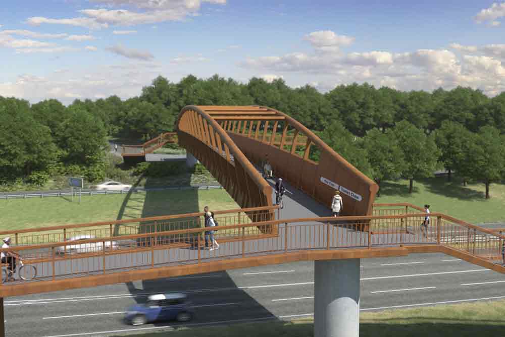 Artists impression of new footbridge over A127 west of M25
