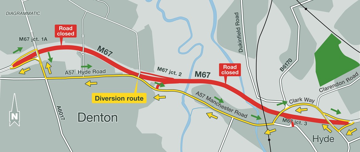 M67 weekend closure local diversion route