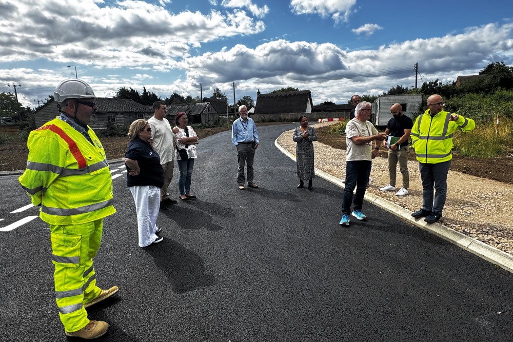 Local Councillors joined relatives of the last family to live in Brook Cottages to mark the opening of the new Roxton link road