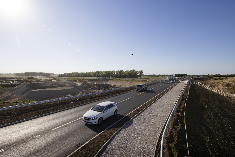 Drivers using the new bridge built as part of improvements to the A428 at Eltisley.