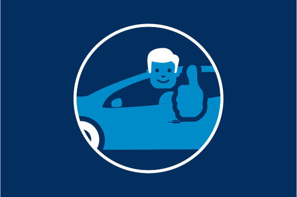person in car holding thumbs up infographic