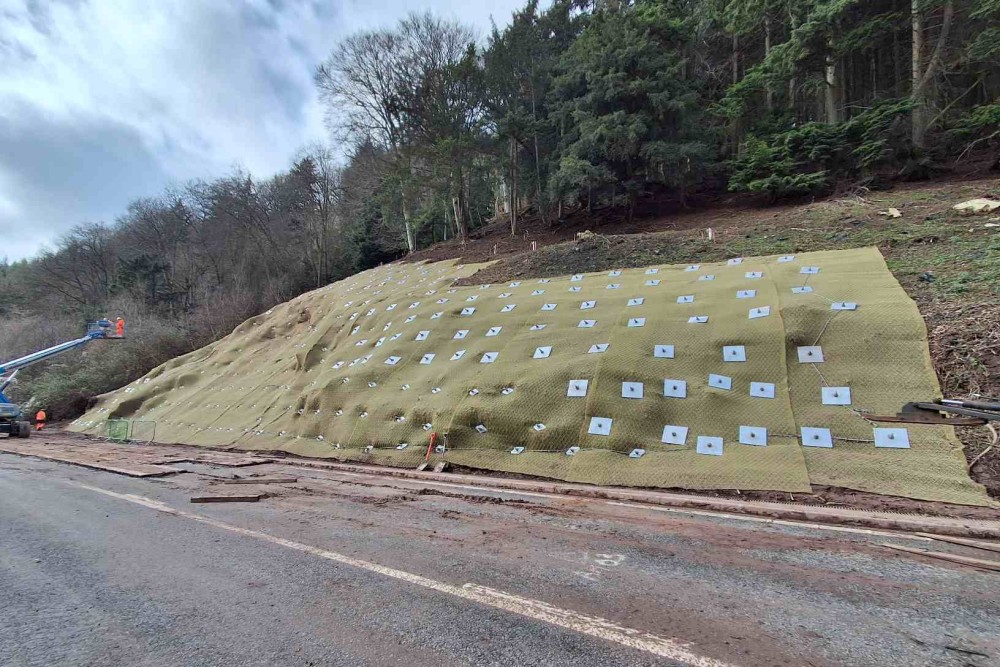 Completed soil nail installation on the hillside