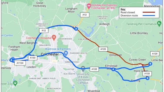 Traffic Bulletin: Weekday overnight closures planned on the A120 in Essex for essential repairs