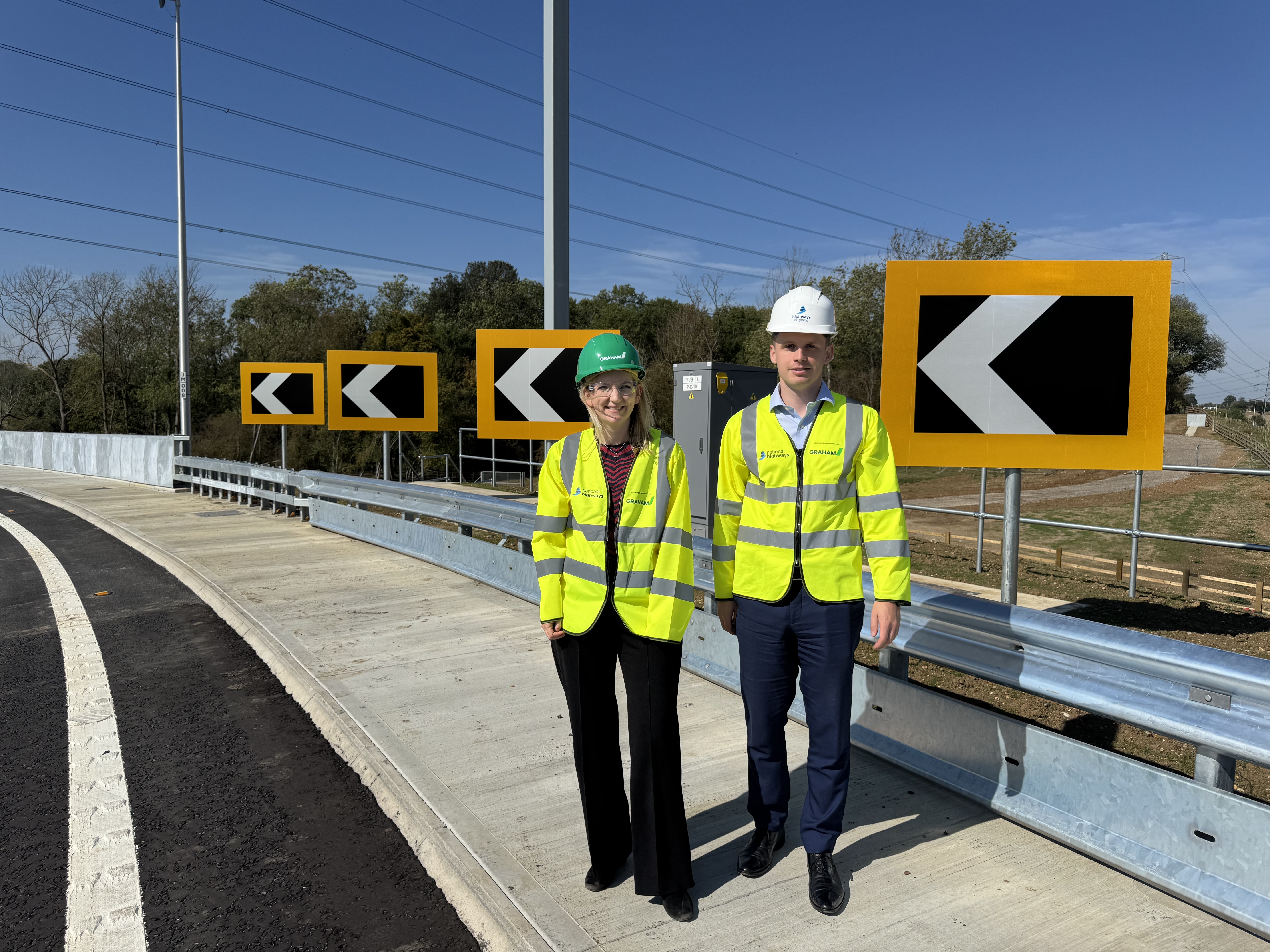 MP Julia Lopez with Project Manager Zachary Pepper at the M25 Junction 28 site