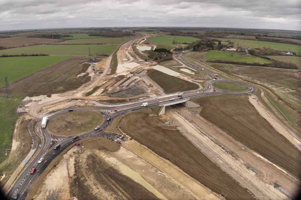 Construction progress at the new Cambridge Road junction near St Neots