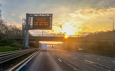 motorway sign informimg of a diversion ahead