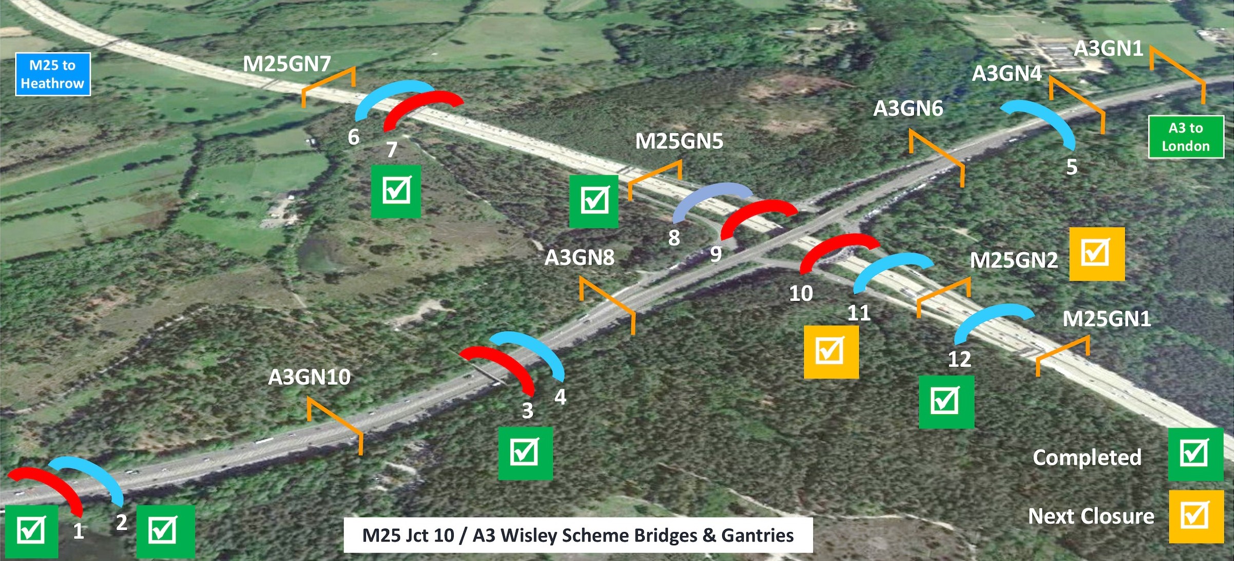 Graphic showing M25 junction 10 bridges