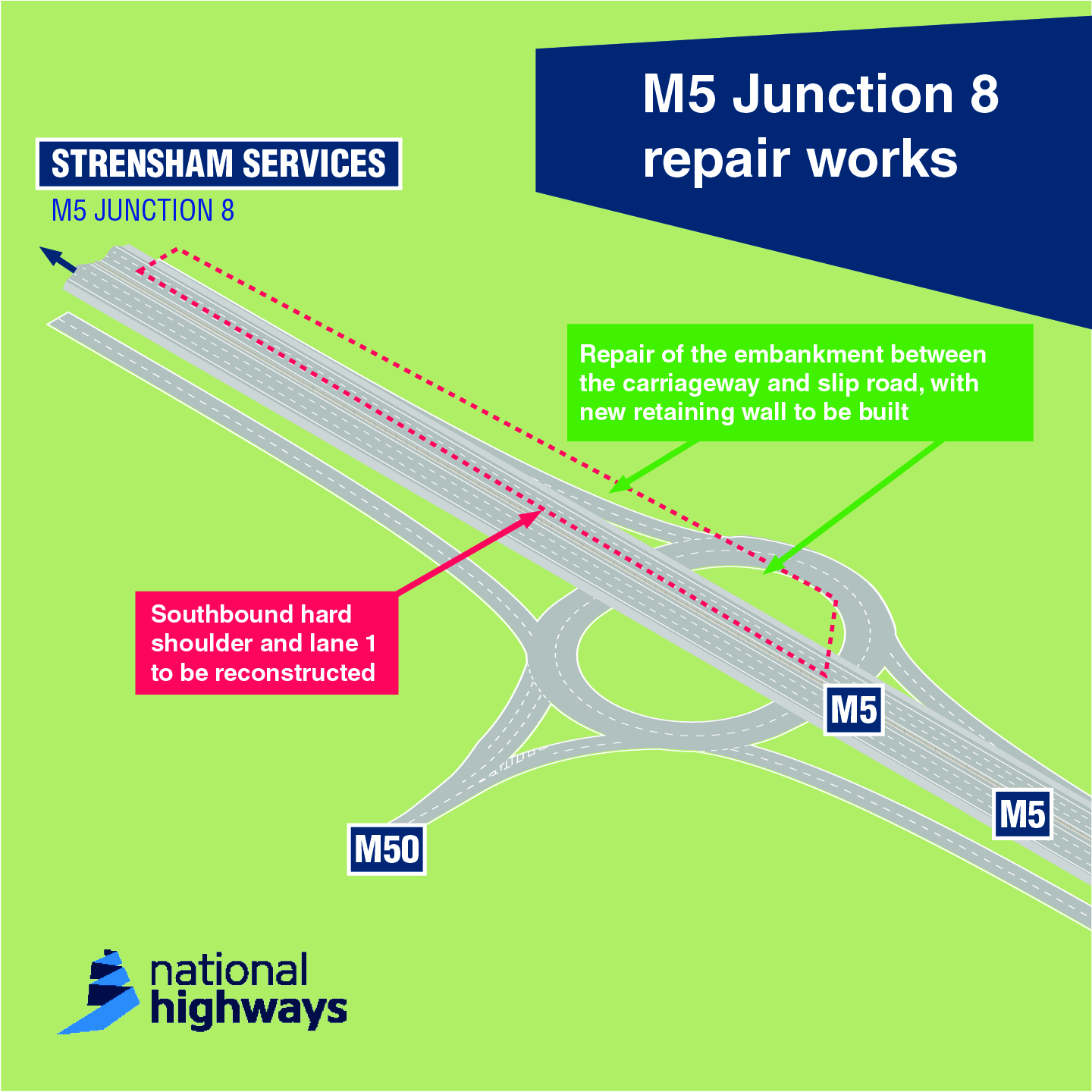 M5 junction 8 repairs works map