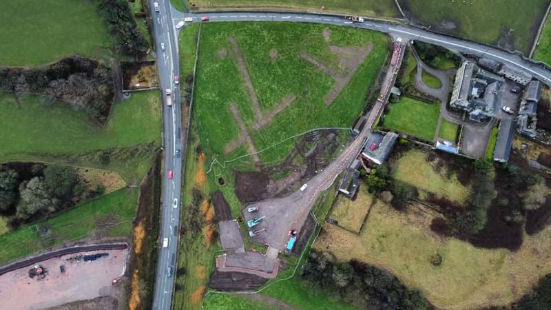 Aerial photo of the northern construction compound for the A595 Moresby improvement scheme