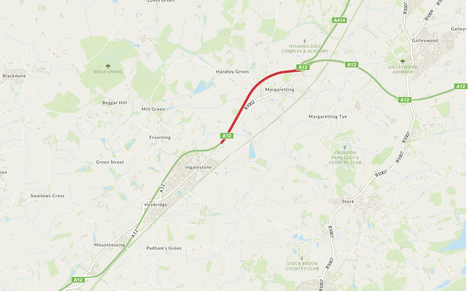 A12 Margaretting bypass map