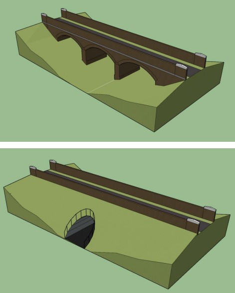 Sketches showing the existing structure and span-reduction design