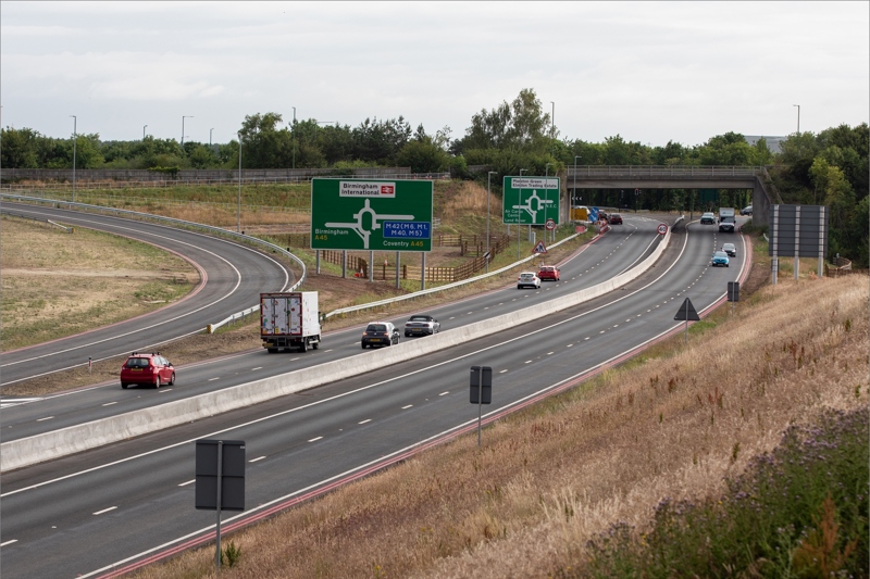 The A4545 and new airport link road approaching Clock Interchange
