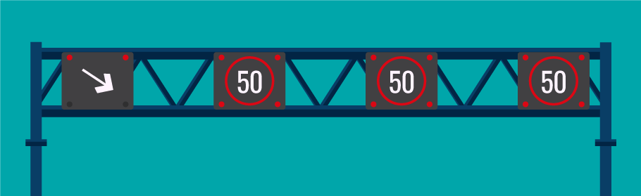 Arrow over hard shoulder directing drivers into adjacent lane