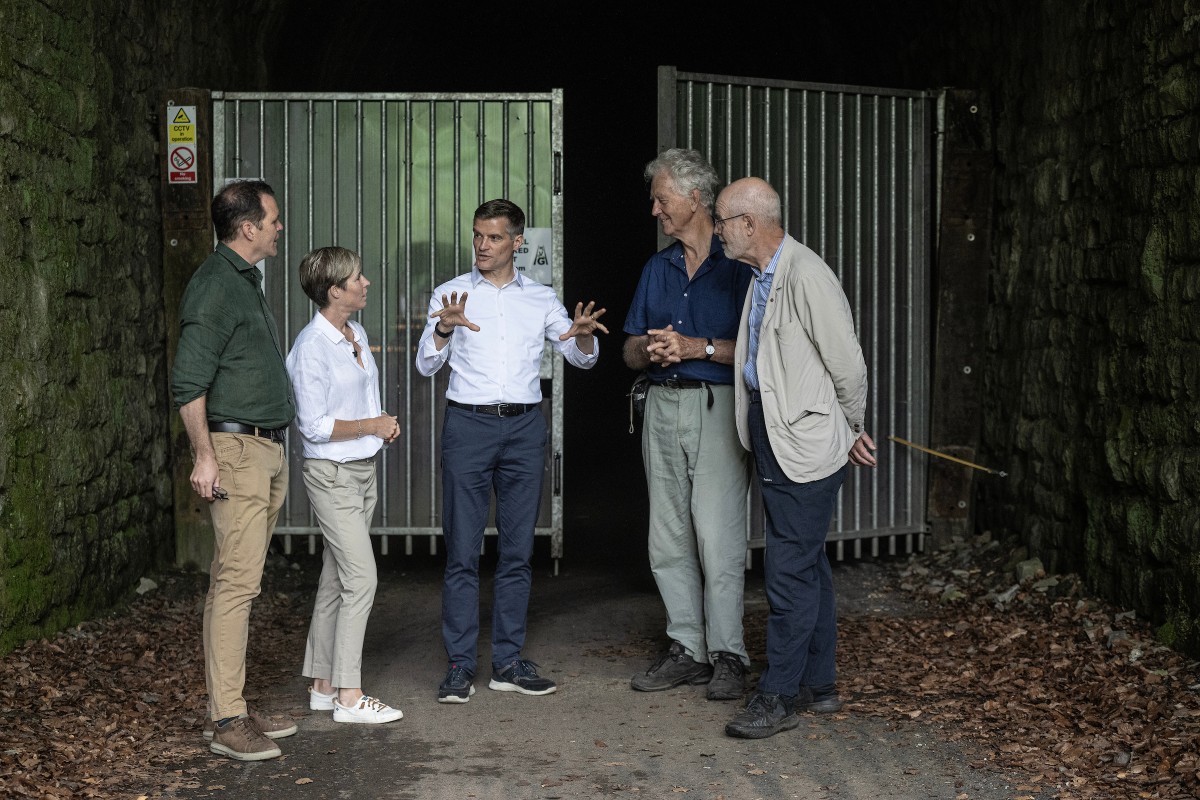 From left: Lee Waters MS, Deputy Minister for Climate Change, Head of the Historical Railways Estate programme Hélène Rossiter, Mark Harper, MP for The Forest of Dean, John Grimshaw Greenways and Cycleroutes, Andy Savage MBE, Chairman and Trustee The National Heritage Awards