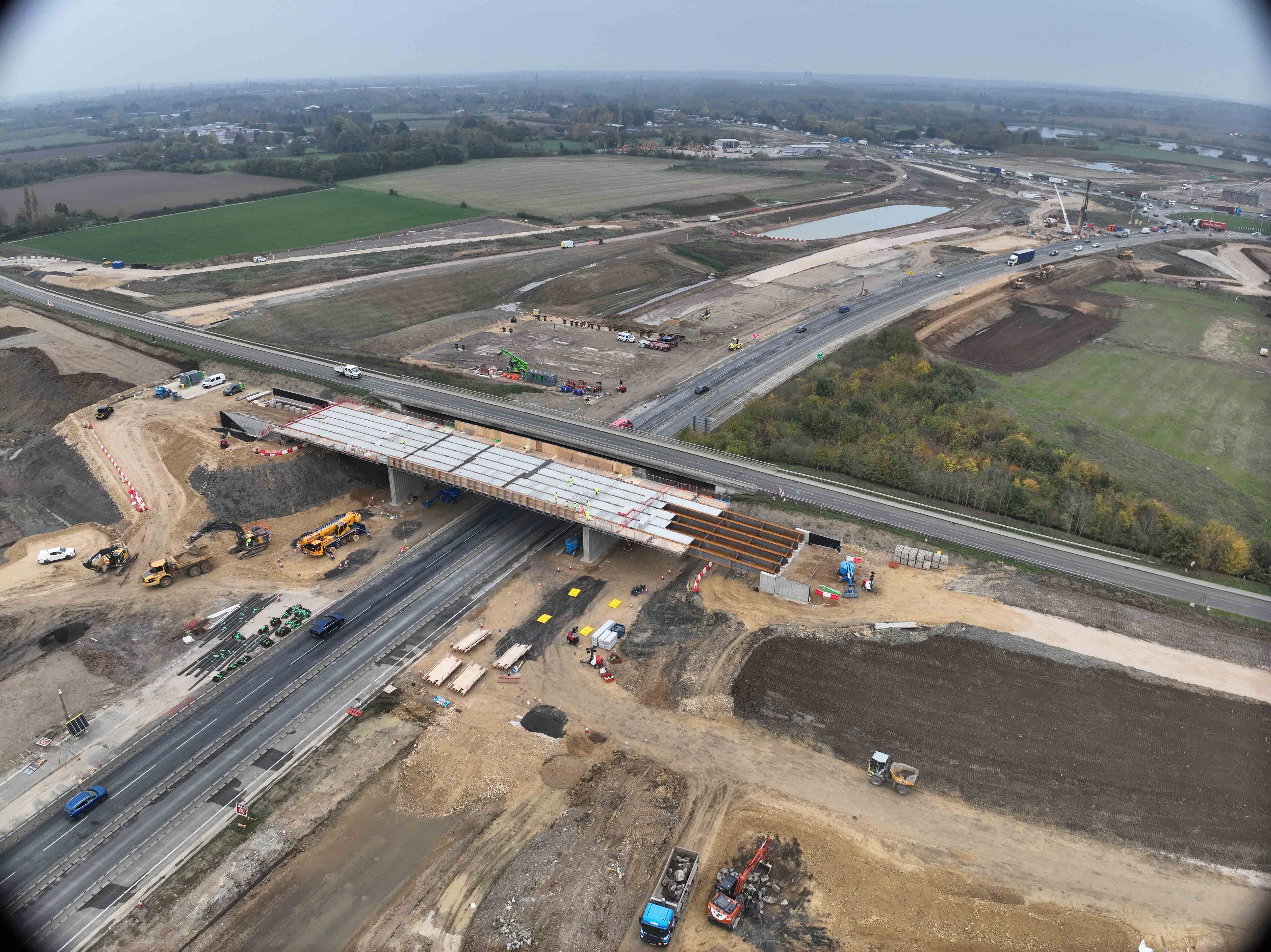 Aerial view of Roxton-Road-bridge-beam-lift