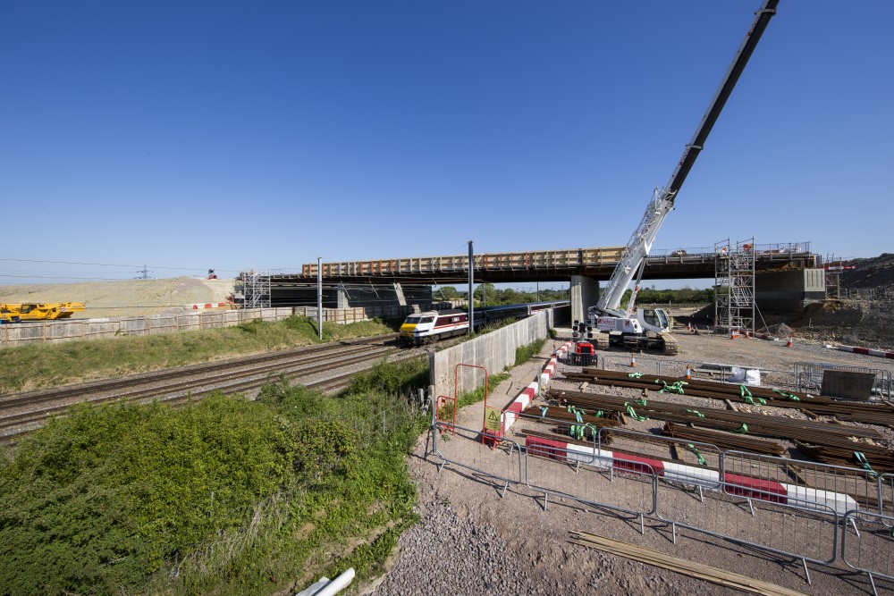 Building the new East Coast Main Line bridge in May 2025
