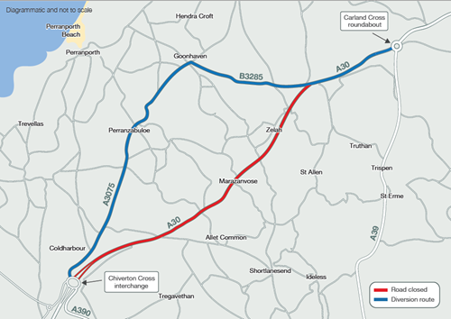 Diversion route weekend closure 14 to 17 July