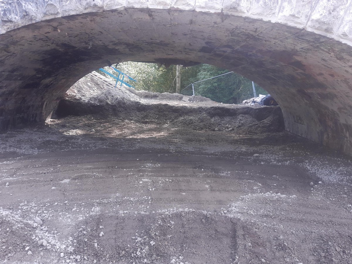 View of arch following removal of foamed concrete