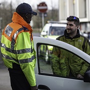 traffic officer talking to a customer