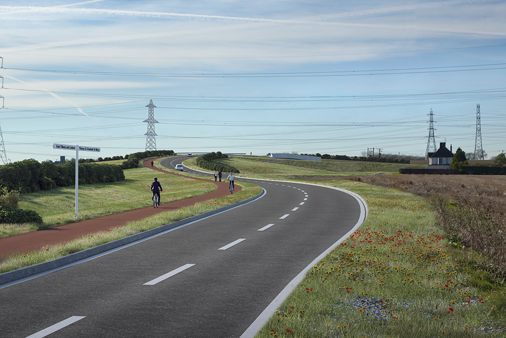 Artists impression of Muckingford Road looking west with segregated cycle and foot path