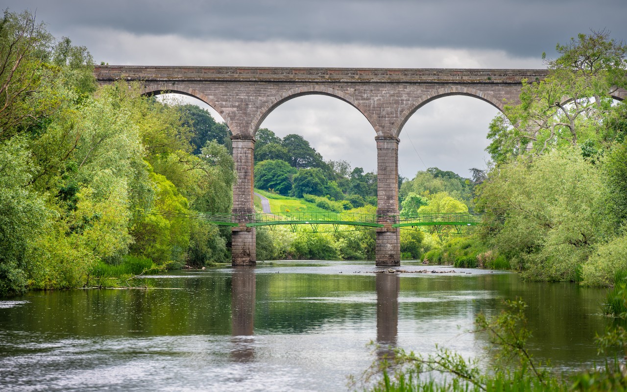 Teviot - also known as Roxburgh - viaduct in Scotland spans the river Teviot