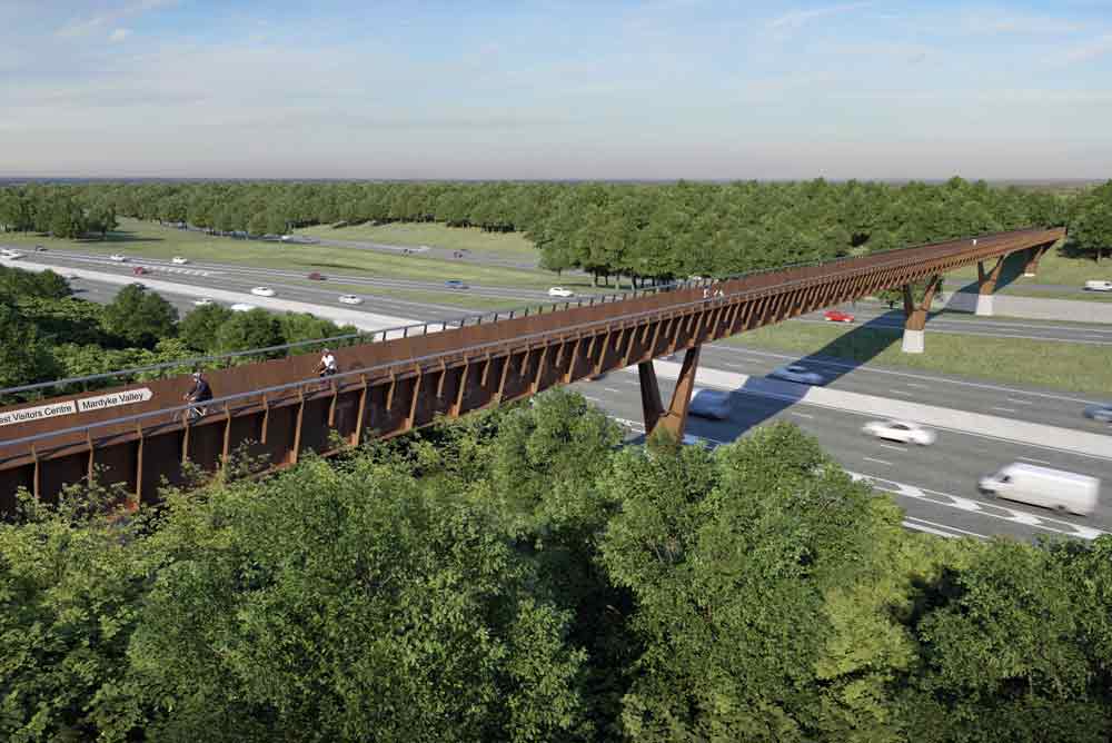 Artist impression of the Thames Chase Community Forest bridge