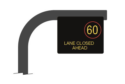 Graphic showing side-of-the-road mounted sign warning of lane closure ahead 
