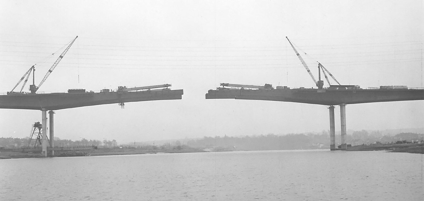 The Avonmouth Bridge being constructed over the River Avon in the early Seventies