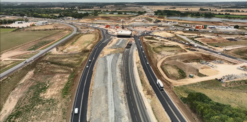 Aerial view of the new A421 to A1 link road.
