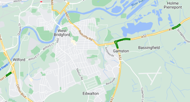 A52 Nottingham junctions map
